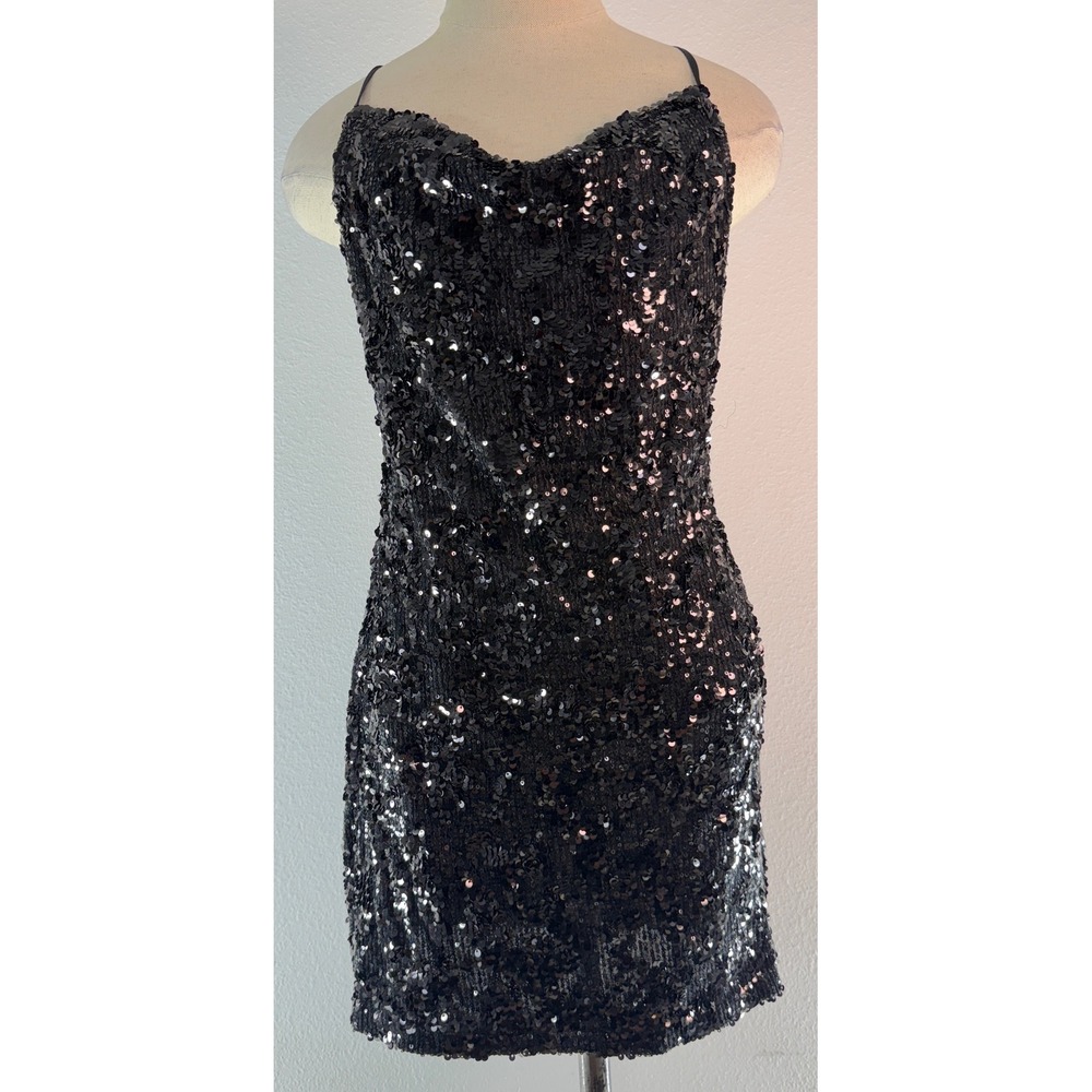 Forever 21 Black Sequin Mini Dress Sparkly Cocktail Party New Years Eve Y2K Med